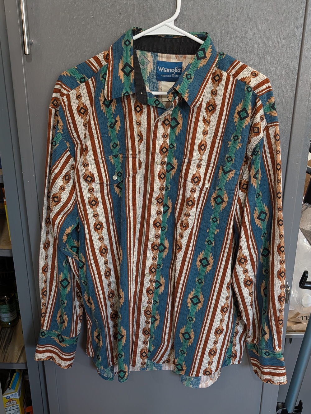 Wrangler Men's Teal & Brown Striped Southwestern Button-Down Shirt